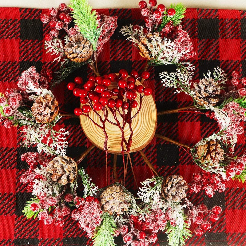 Fangoo 20 Pack 7 Inch Artificial Red Berry Picks for Christmas Tree Burgundy Red Berries Stems Holly Berry Branches Ornaments Wreath Crafts Wedding Holiday Season Winter Home Decor - Image 5